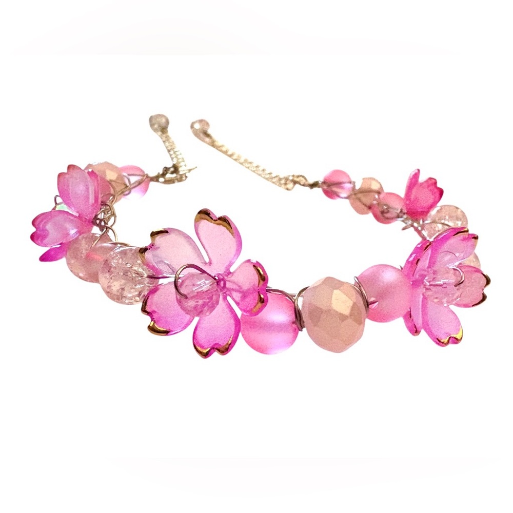 Fairy Bracelet with Lucite Flowers and Crystals with Chain Extenders